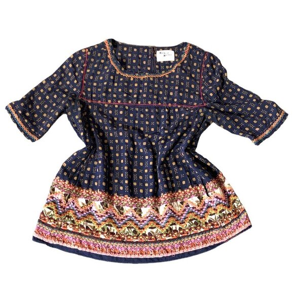 Anthropologie Holding Horses Minas Blouse Embroidered Short Sleeve Top 2 #19768 - Picture 3 of 14